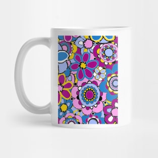 Blue Pink Yellow Floral Print Mug